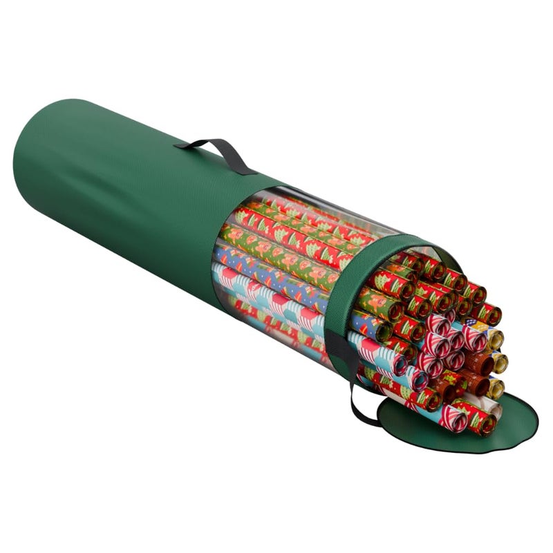 ProPik Gift Wrapping Paper Storage Organizer Bag, Store Up To 24 Rolls 40 Inch, Heavy Duty Polyester plus PVC Clear Bag with Handles and Zippered Top for Gift Wrap and Ribbons (Green) - Image 1
